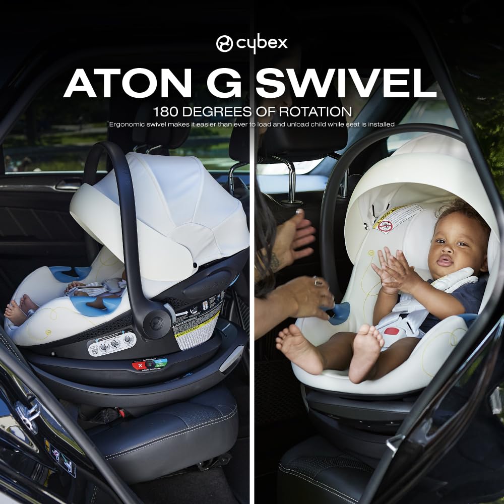 Cybex Aton G Swivel Infant Car Seat with 180-Degree Rotate, Linear Side-Impact Protection, 11-Position Headrest, SensorSafe & Safelock Base, Seashell Beige