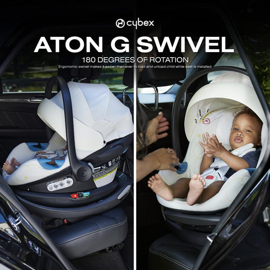 Cybex Aton G Swivel Infant Car Seat with 180-Degree Rotate, Linear Side-Impact Protection, 11-Position Headrest, SensorSafe & Safelock Base, Seashell Beige