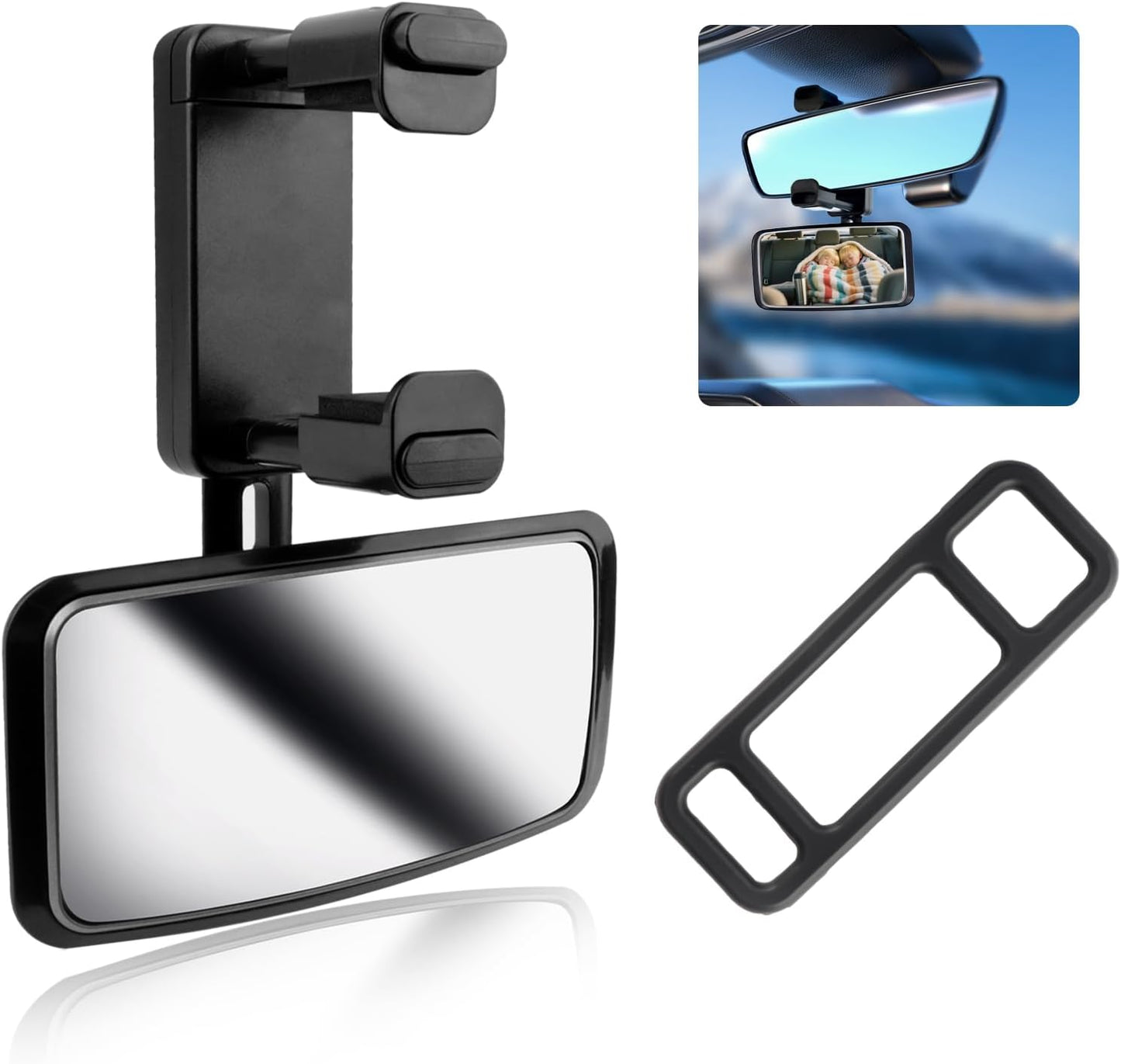 2026 Latest 360° Adjustable Car Mirror for Baby,Clip on Baby Rear View Mirror for Car with Retractable Clamping Arm,Universal Curved Backseat Mirrors for Babies Observing & Safety