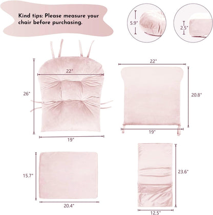 Lucky Monet 5Pcs Glider Rocker Replacement Cushions - Velvet Glider Cushions Replacement Set with Side Storage Pockets, Thick Glider Chair Cushions Washable & Non Slip, Cushion ONLY - Beige