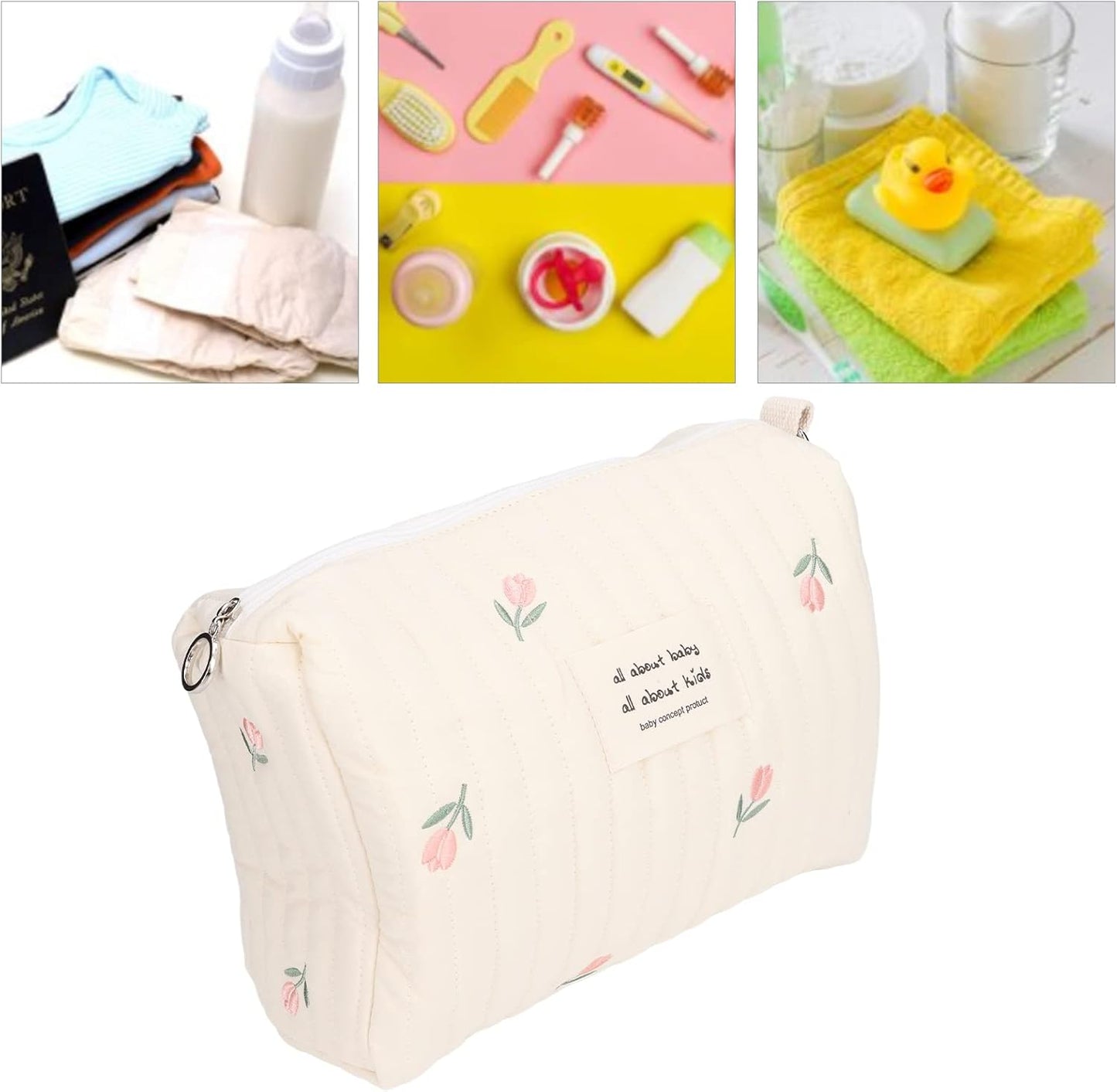 Diaper Bag, Bag Quilted Cotton Cute Pattern Nappy Diaper Storage Bag with Stroller Hooks Portable Stroller Baby Diaper Bag Diaper Bag Organizer Pouches for Baby Bottles