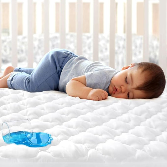 Mini Crib Mattress Protector 38" x 24" Sheets Fitted Waterproof Mini Crib Mattress Pad Cover, Noiseless & Machine Wash 100% Absorbent Mattress Protector Sheet Quilted, White