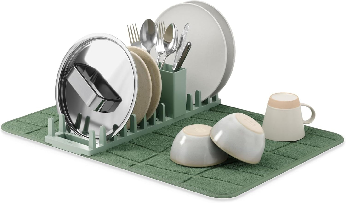 Umbra Udry Dish Rack and Microfiber Drying Mat – Space-Saving Design Folds Up for Easy Storage, Mini Rack, Gray