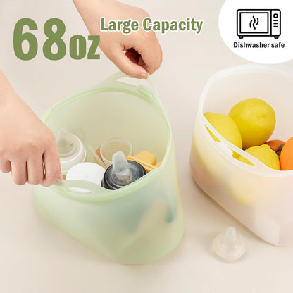 Silicone Travel Bottle Sterilizer Bags | 2000ml Microwave Steam Sterilizer Bags for Baby Bottles, Breast Pump & Pacifiers, Reusable Steam Sterilizing Bags for Travel and Home Use (Clear+Green)