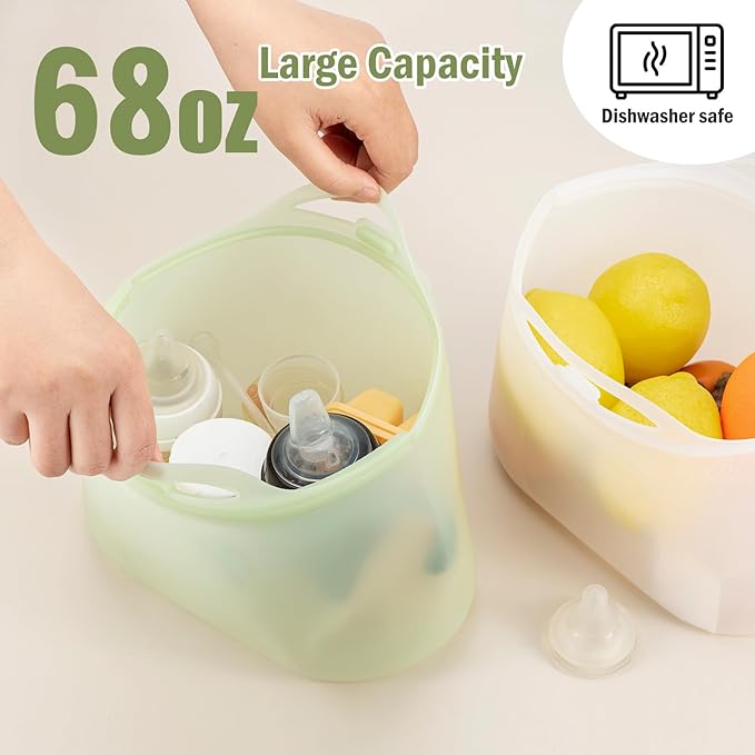 Silicone Travel Bottle Sterilizer Bags | 2000ml Microwave Steam Sterilizer Bags for Baby Bottles, Breast Pump & Pacifiers, Reusable Steam Sterilizing Bags for Travel and Home Use (Clear Milk White)