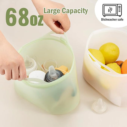Silicone Travel Bottle Sterilizer Bags | 2000ml Microwave Steam Sterilizer Bags for Baby Bottles, Breast Pump & Pacifiers, Reusable Steam Sterilizing Bags for Travel and Home Use (Clear Milk White)