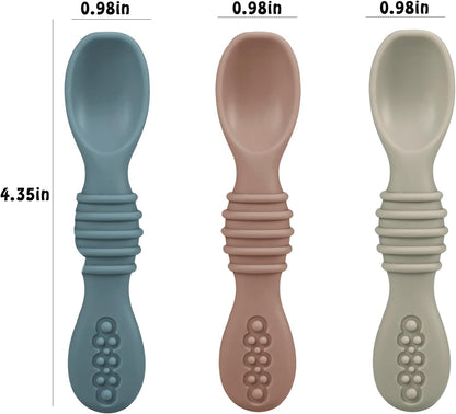 PandaEar Baby Feeding Set, 3 Pack Toddler Plates with 3 Spoons, 100% Silicone Divided Suction Plate for Babies, BPA-Free, Dishwasher and Microwave Safe -Blue/Red/Brown