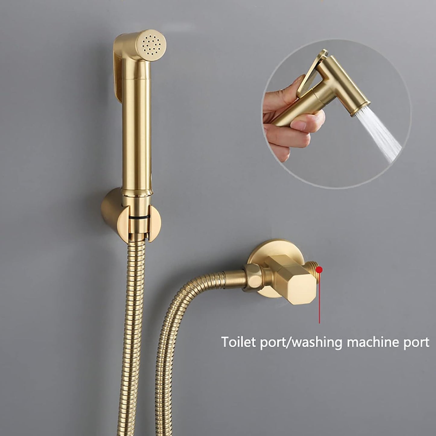 ICOBES Handheld Bidet Sprayer for Toilet, Brushed Gold Brass Bathroom Cloth Diaper Sprayer Set with Angle Valve, Wall Mounted Toilet Bidet Sprayer Kit for Feminine Hygiene, Bathing Pets