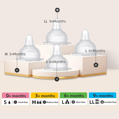YOHKOH Baby Bottle Nipples for Wide Neck Bottles, 100% Natural Feel Silicone Nipples, BPA-Free (3m+, M, 4 Counts)