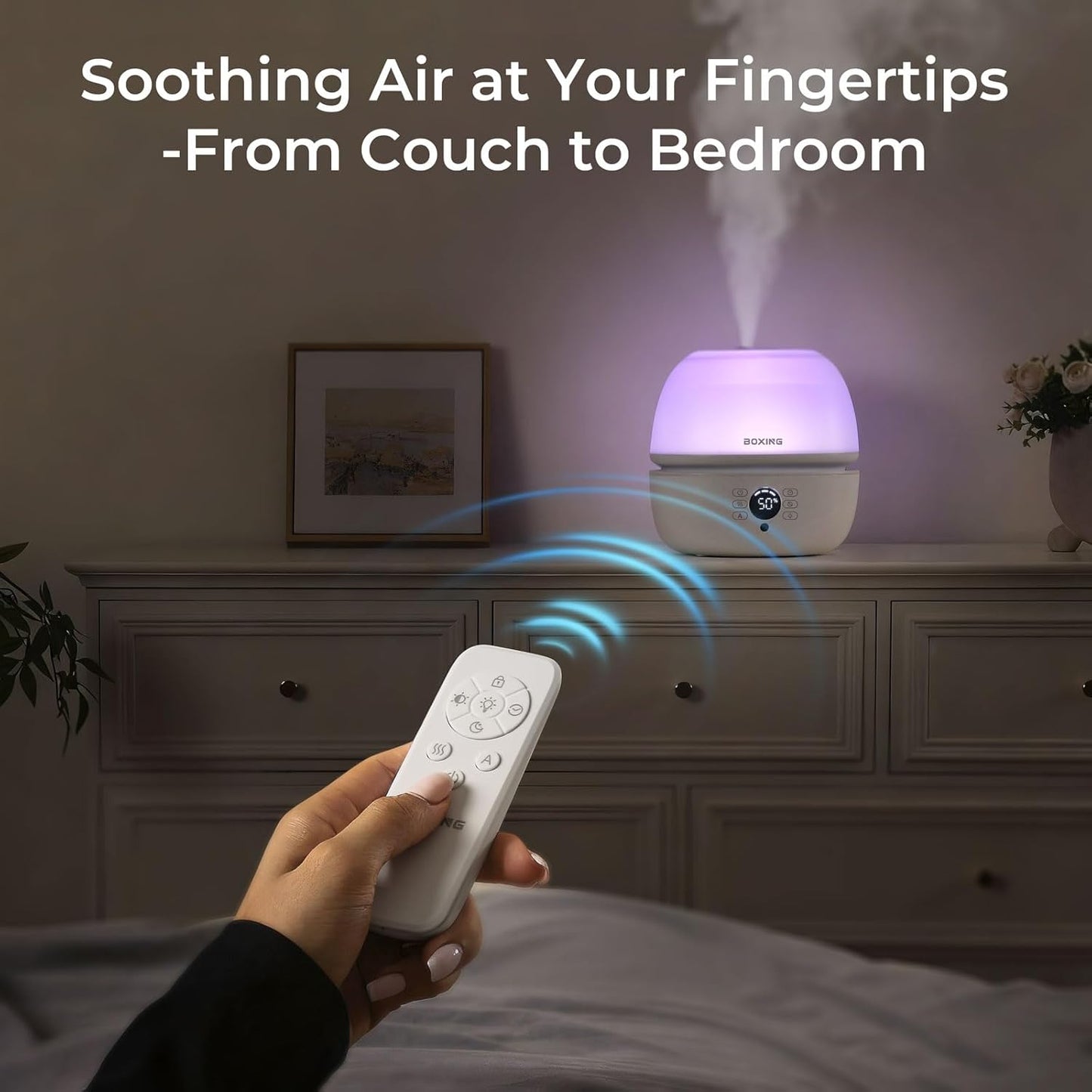 BOXING 3L Cool Mist Humidifier, Ultra Quiet 20dB for Bedroom, Baby & Office, Top Fill Air Humidifier for Home Office & Indoor Plants, 30H Runtime, Essential Oil Tray, Night Light, BPA-Free, White
