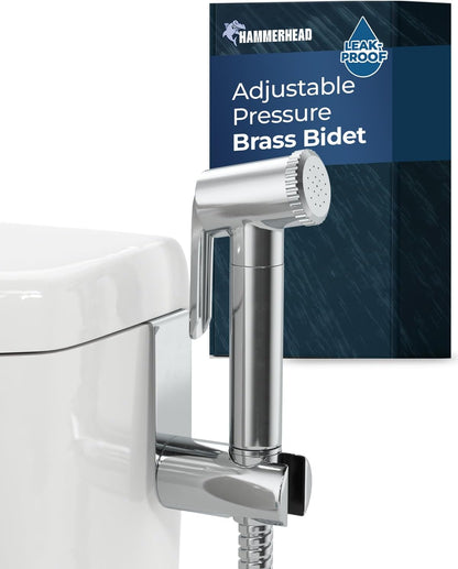 HammerHead Showers Solid Metal Adjustable Pressure Handheld Bidet Sprayer for Toilet, Handheld Bidet Attachment with 47-Inch Hose and Leak-Proof T-Valve, Jet Spray for Toilet, Muslim Shower, Chrome