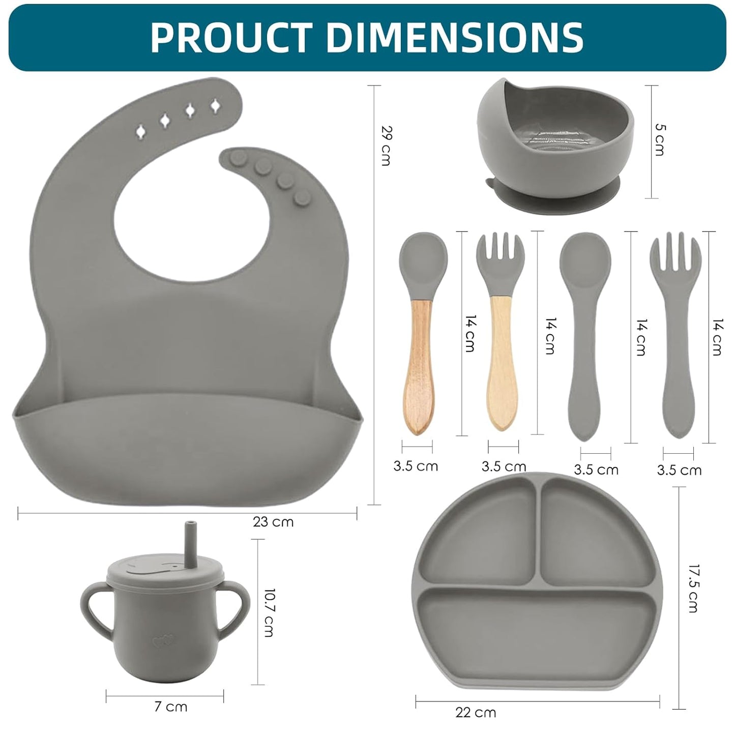 100% Silicone Baby Feeding Set, BPA Free Baby Dishes with Suction Bowl, Divided Plate, Toddler Self Feeding Dish Set with Spoons, Forks, Sippy Cup and Bib, Baby Eating Utensils (Navy Blue)