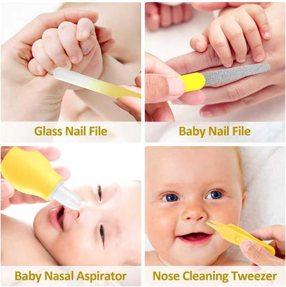 Baby Grooming Kit, Infant Safety Care Set with Hair Brush Comb Nail Clipper Nasal Aspirator,Baby Essentials Kit for Newborn Girls Boys (Grey White)
