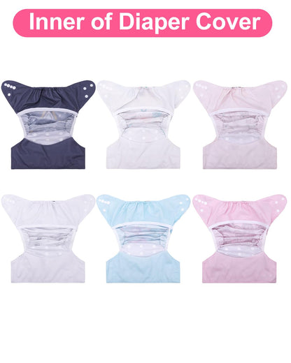 babygoal Cloth Diaper Covers 6 Pack with Wet Bag for Fitted Diapers and Prefolds with Double Gussets, Adjustable and Reusable for Baby Boys and Girls