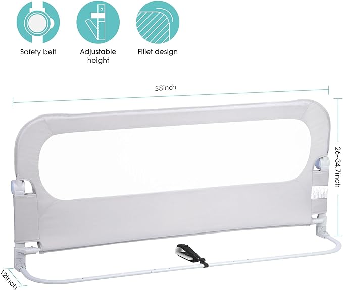 NUTIKAS Baby Bed Rail Guard for Toddlers - 58.7" Toddler Bed Rails for Twin, Full, Queen, King Bunk Size Bed Swing Down Bedrail Extral Tall Child Safety Side Railing Guards for Kids