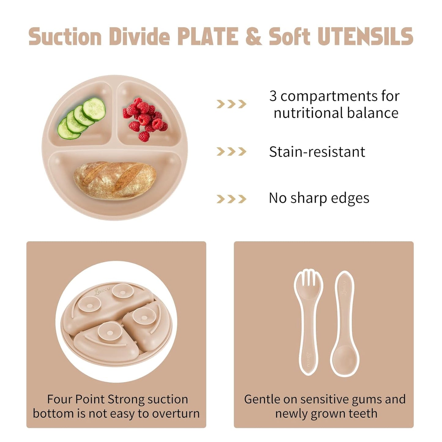 Silicone Feeding Set|Baby Led Weaning Supplies|Suction Plate Bowl Set with Bib, Spoon, Fork, Sippy Cup|Feeding Eating Supplies BPA Free