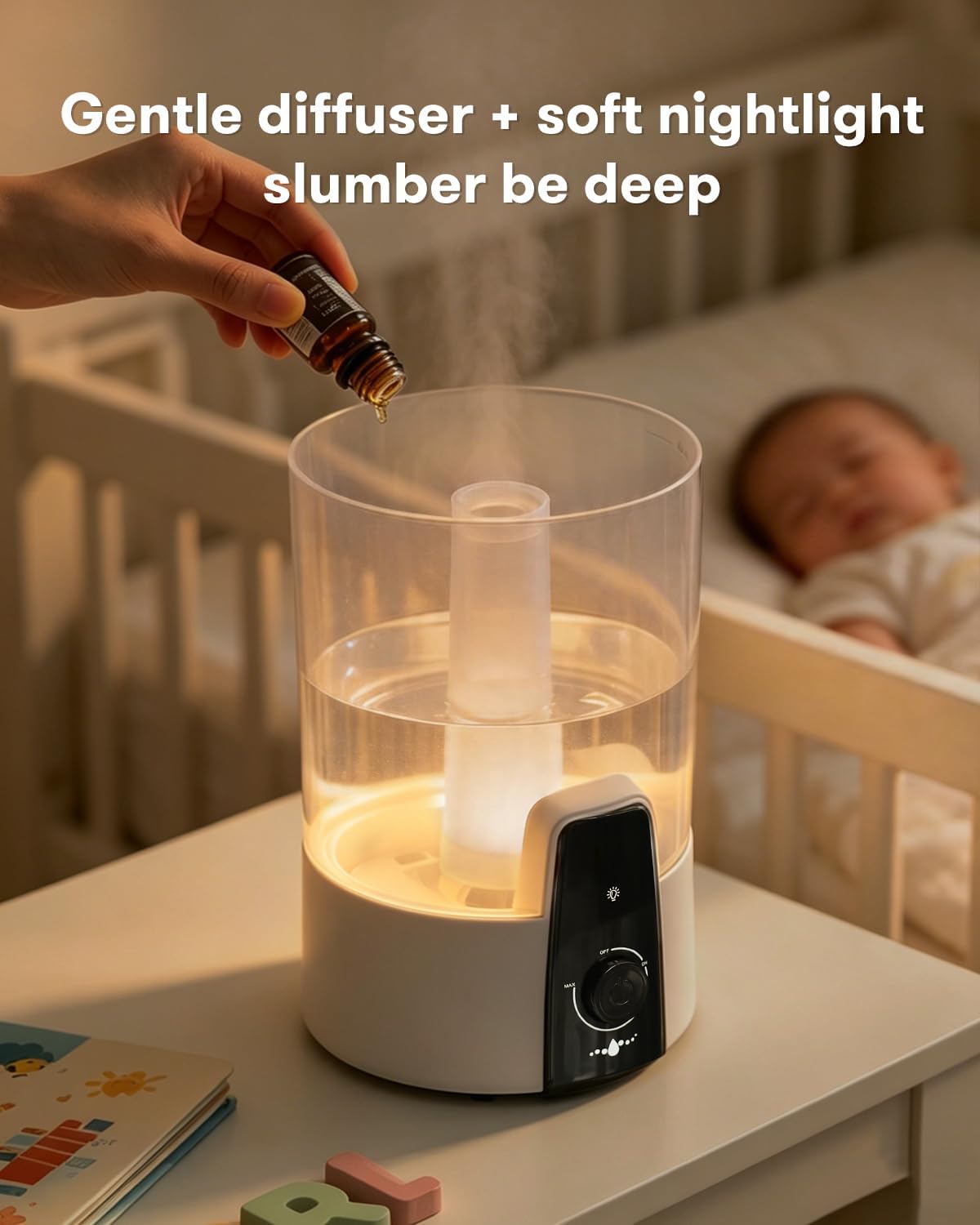 Nursery Humidifiers for Bedroom,1.06Gal(4L) humidifier for baby,3-in-1 Humidifier & Aroma Diffuser & Night Light,Dishwasher-Safe Tank Easy to Clean,Top Fill,360° Ultra-Fine Spray,Auto Shut-Off,White