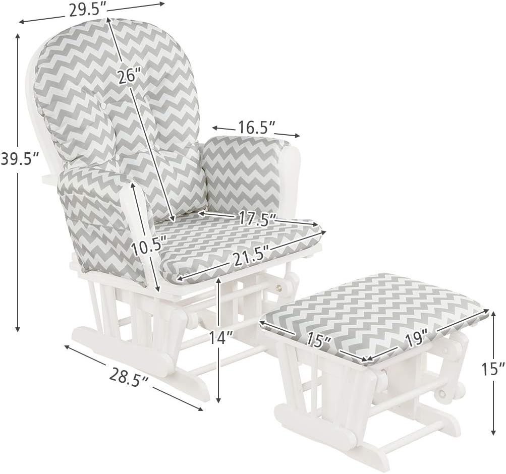 Costzon Nursery Glider with Ottoman, Upholstered Comfort Glider Rocker with Padded Cushion, Storage Pocket, Solid Wood Base, Rocking Chair Nursery for Breastfeeding, Napping (Light Gray)