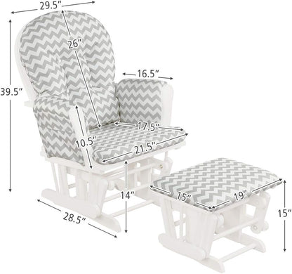 Costzon Nursery Glider with Ottoman, Upholstered Comfort Glider Rocker with Padded Cushion, Storage Pocket, Solid Wood Base, Rocking Chair Nursery for Breastfeeding, Napping (Light Gray)