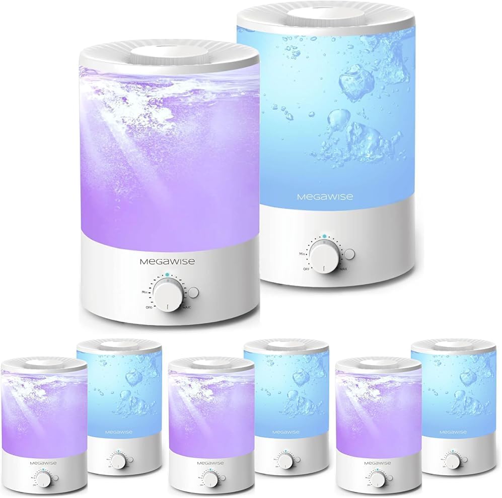 MEGAWISE 2 pack 3.5L Ultrasonic Cool Mist Humidifier – Top-Fill, Essential Oil Diffuser, Quiet Operation, Night Light, Auto Shut-Off for Home & Office (2)