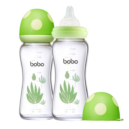 YOHKOH Natural Glass Baby Bottle with Level 1 Slow Flow Nipple, Newborn Anti-Colic Baby Bottles, Wide Neck Mushroom Baby Glass Bottle (Multicolour-A, 3.4oz (Pack of 4))