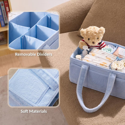 luxury little Soft Baby Diaper Caddy Organizer, Nursery Storage Basket with Removable Divider, Portable Baby Diapers Basket, Gifts for New Parent, Baby Shower (Baby Blue)