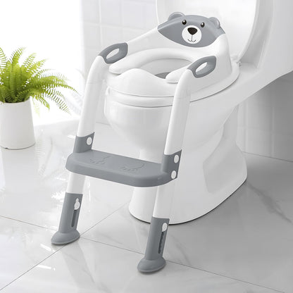 Potty Training Seat, SKYROKU Upgrade Toddler Toilet Seat for Kids Boys Girls, 2 in 1 Potty Training Toilet, Splash Guard Anti-Slip Pad Step Stool,New Sector-Shape Stabilized Base (8899+Grey)