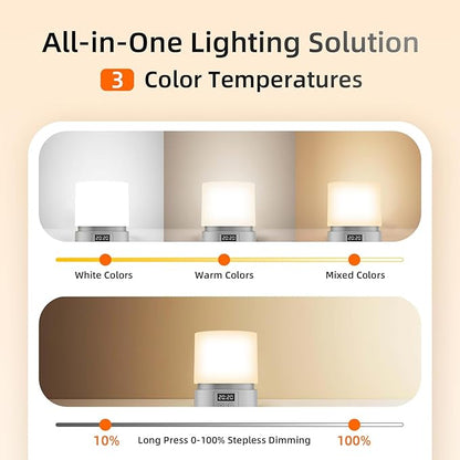 Nursery Night Light with Clock for Kids, Touch Lamp Bedside Desk Lamp, Portable Breastfeeding Night Lamp for Baby, 3 Color Stepless Dimming Up for Restaurant,Bedroom,Rechargeable (Wood Grain)