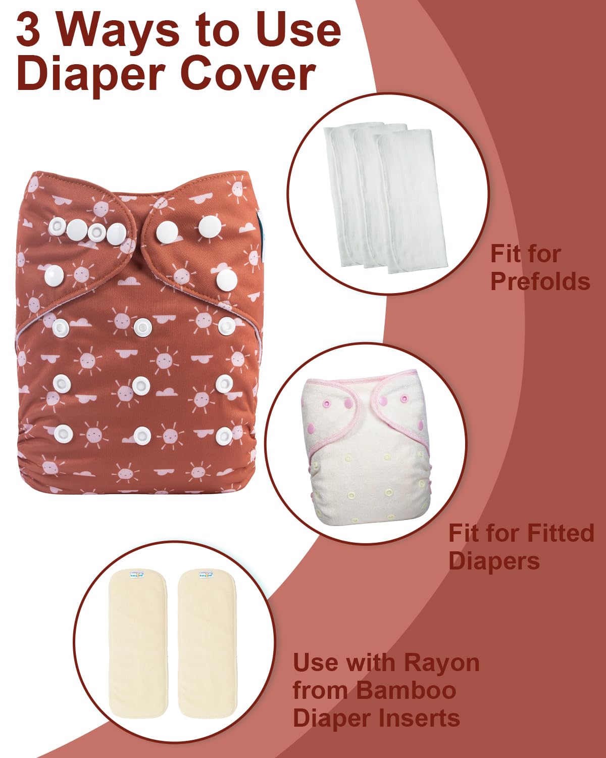 babygoal Cloth Diaper Covers 6 Pack with Wet Bag for Fitted Diapers and Prefolds with Double Gussets, Adjustable and Reusable for Baby Boys and Girls