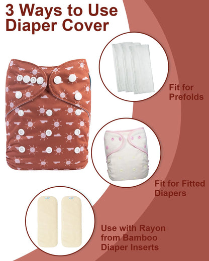 babygoal Cloth Diaper Covers 6 Pack with Wet Bag for Fitted Diapers and Prefolds with Double Gussets, Adjustable and Reusable for Baby Boys and Girls