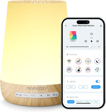 Baby Sound Machine, Momcozy White Noise Machine for Baby Sleeping with Night Light, Toddler Sleep Trainer 34 Soothing Sleep Sounds, Timer, App Remote Control, Personal Sleep Routine Alarm Clock(Blue)