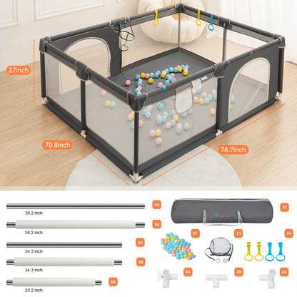 COMOMY Playpens for Babies and Toddlers, Small Baby Play Pens, Activity Center for Safe and Non-Slip Baby Fence, Full Mesh Design, Indoor & Outdoor Kids Activity Center (Dark Grey, 36"x36")