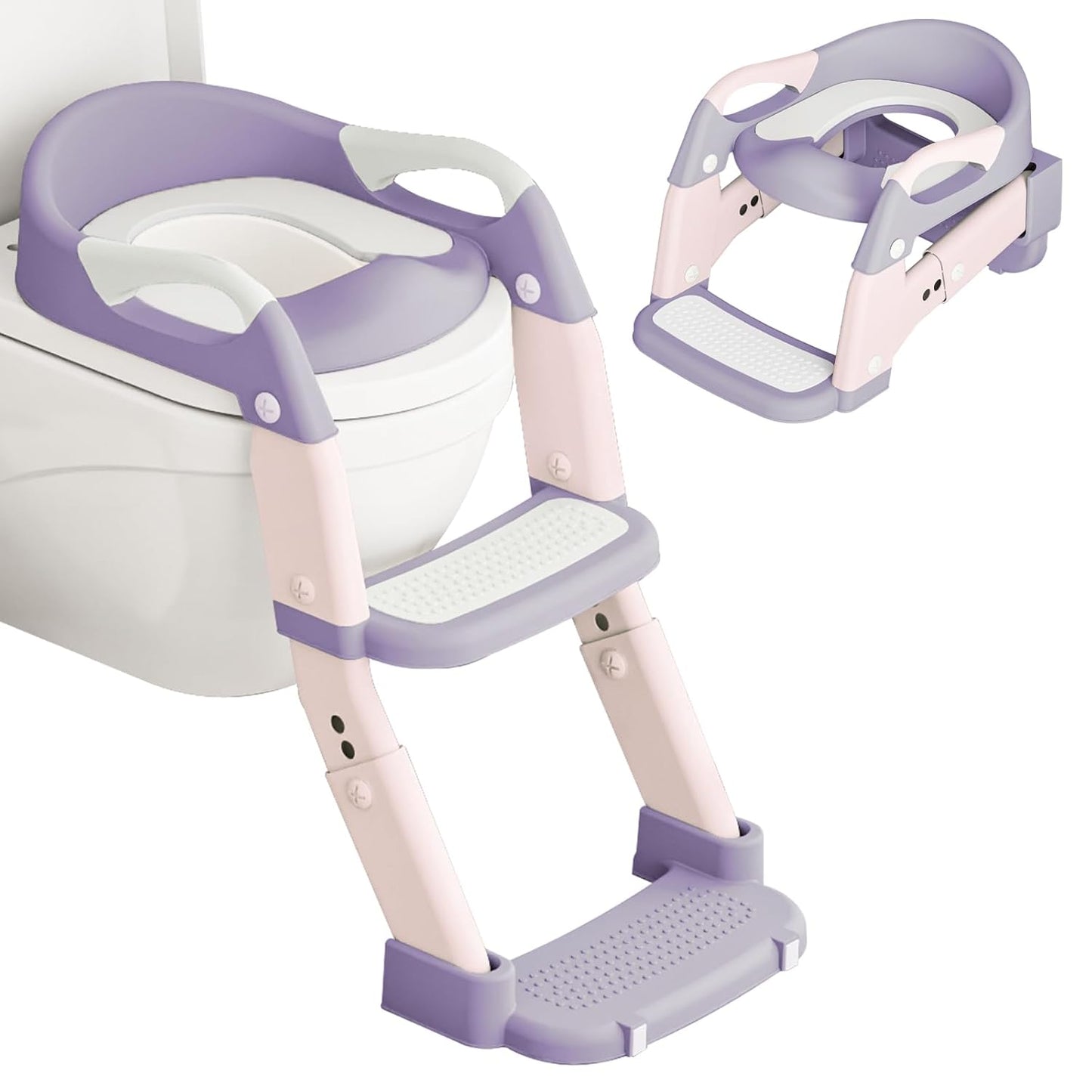 3-in-1 Potty Training Seat with Ladder Toddler Toilet Ladder Kid’s Toilet Chair for Little Boys Girls, with Urinals, Toddler Anti-Slip Step Stool Ladder and Splash Guard - Grey