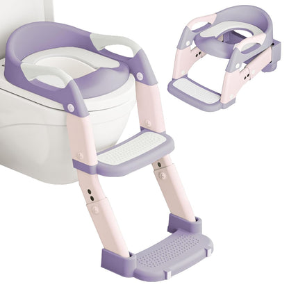 3-in-1 Potty Training Seat with Ladder Toddler Toilet Ladder Kid’s Toilet Chair for Little Boys Girls, with Urinals, Toddler Anti-Slip Step Stool Ladder and Splash Guard - Grey