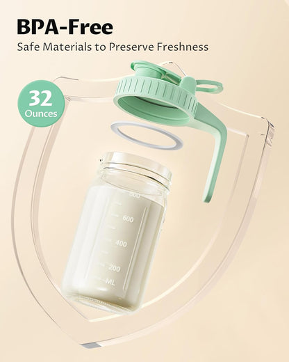 64oz Glass Breast Milk Pitcher with Lid & Pour Spout, 2 Quart Airtight Leakproof BreastMilk Fridge Storage Container - Wide Mouth, Dishwasher Safe Formula Pitcher with Handle