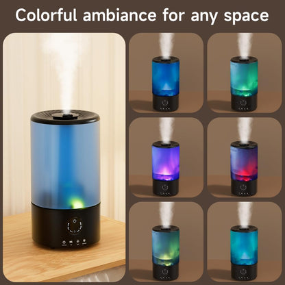 Humidifiers for Bedroom, 3.2L Quiet Ultrasonic Cool Mist Humidifier with 360° Nozzle, 18H Runtime, Timer (1/2/4/8H), Auto Shut-Off, 7-Color RGB Light, Adjustable Mist, for Home, Nursery & Plants