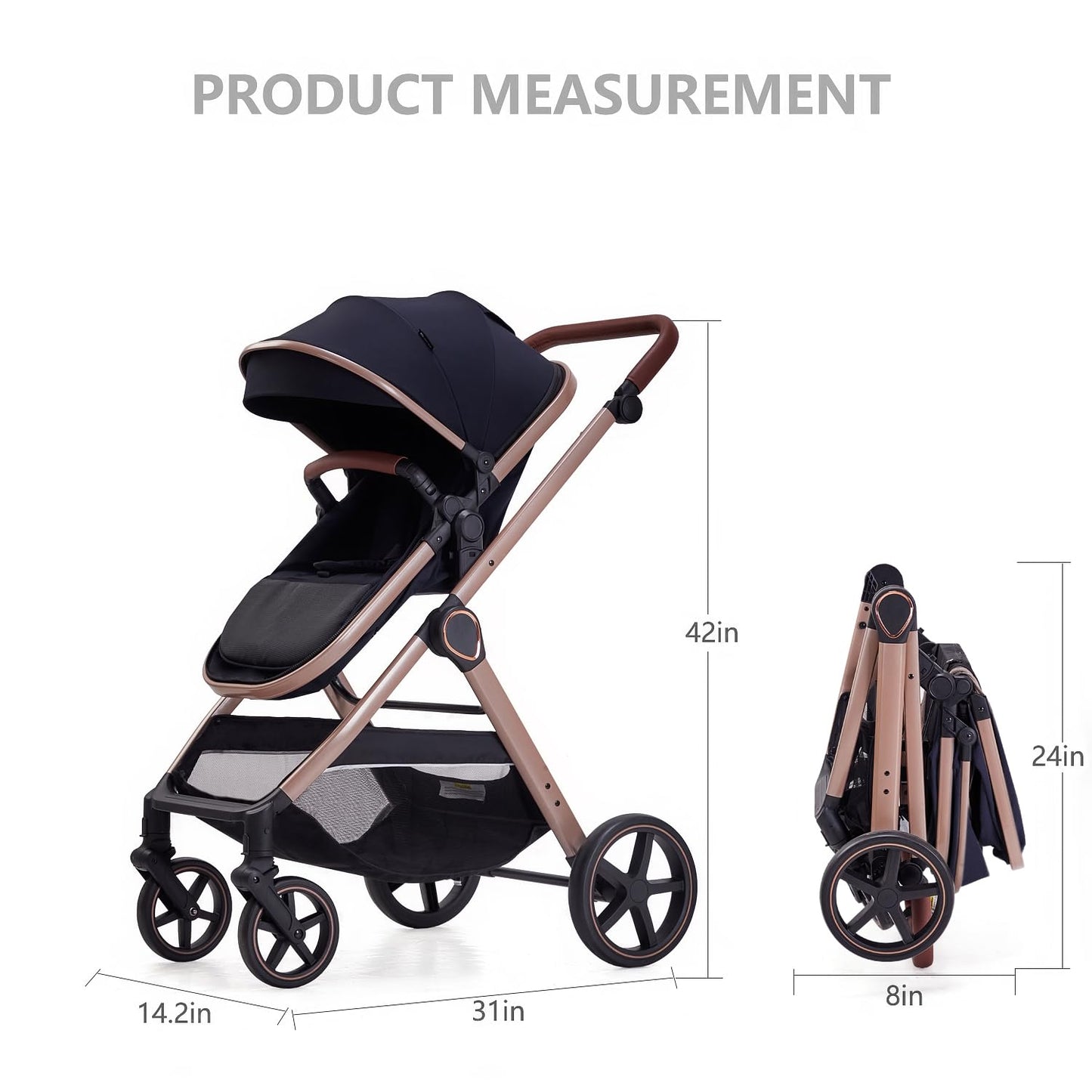 Lortsybab 2 in 1 Baby Stroller, Newborn Infant Toddler Convertible Pram Stroller for 0-36 Months Old Babies (Grey)