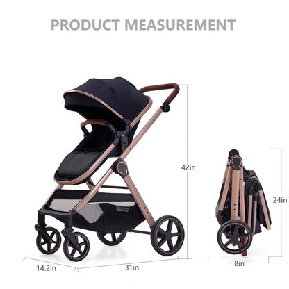 Lortsybab 2 in 1 Baby Stroller, Newborn Infant Toddler Convertible Pram Stroller for 0-36 Months Old Babies (Grey)