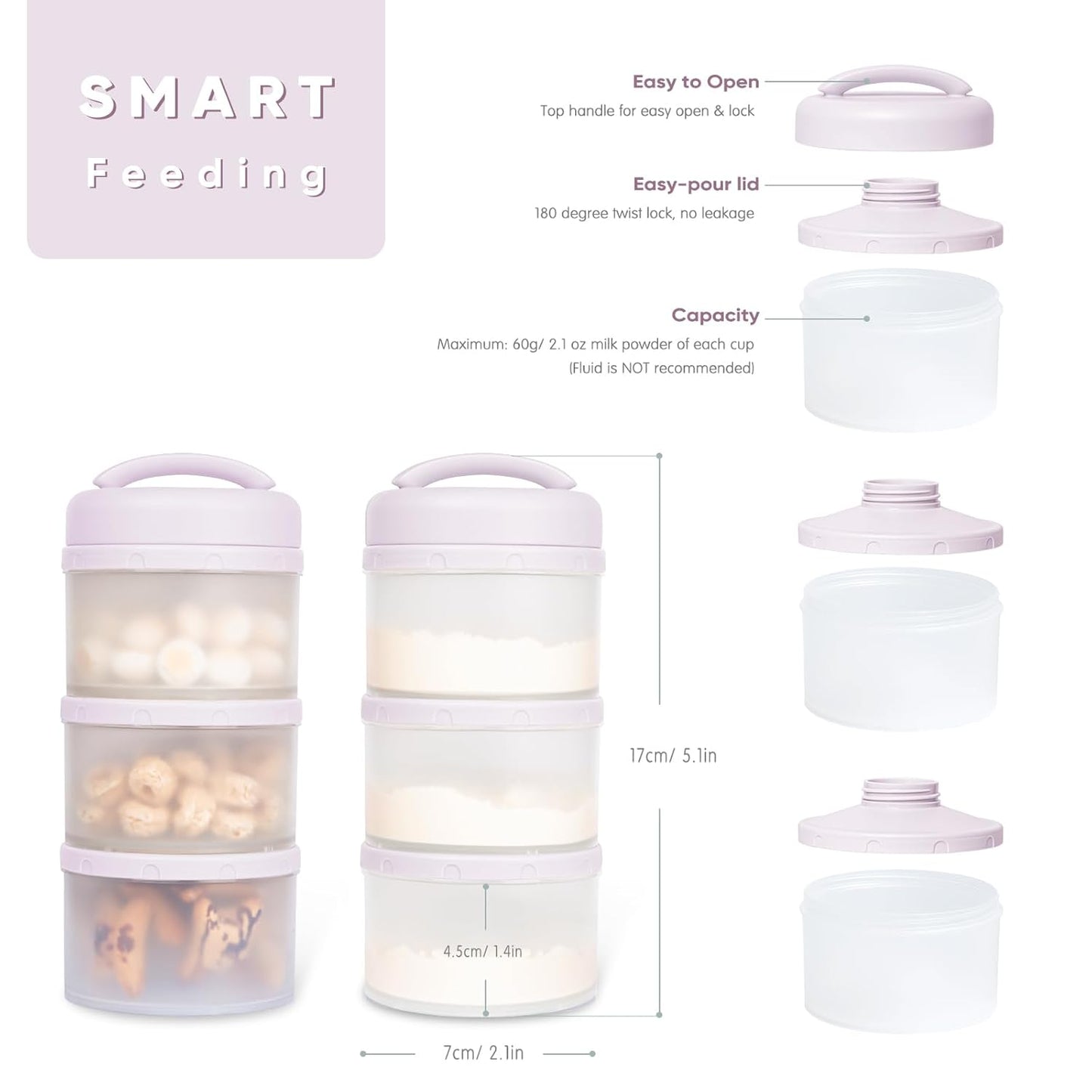 Termichy Stackable Formula Dispenser Portable Milk Powder Container, 2 Pack, Warm Grey