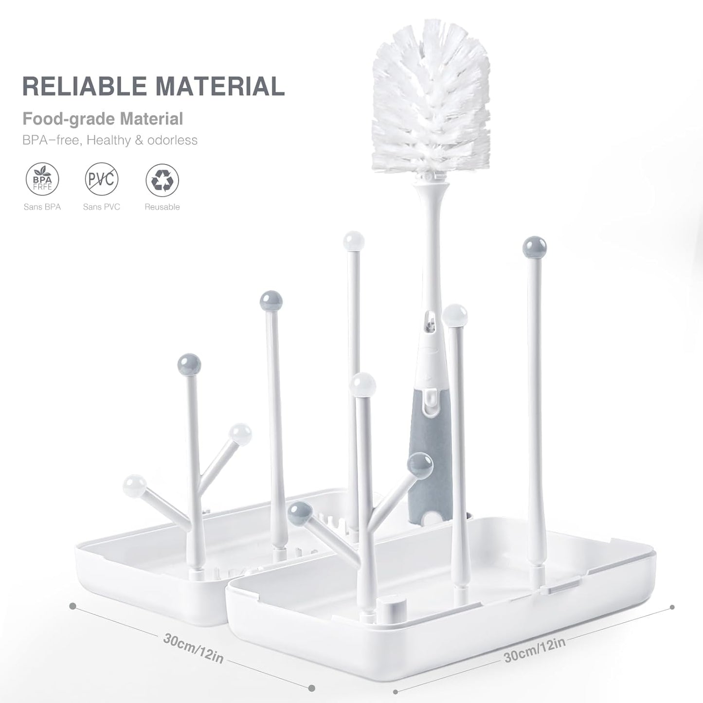 Baby Bottle Drying Rack with Tray, Termichy High Capacity Bottle Dryer Holder for Bottles, Teats, Cups, Pump Parts and Accessories, Gray