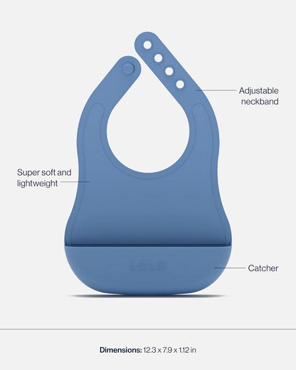 Lalo First Bites Silicone Baby Feeding Set - Baby Led Weaning Supplies - Non-Toxic Silicone - Includes 1 Bib, 2 Spoons, Training Cup, Suction Plate and Bowl - 6 Pieces - Blueberry