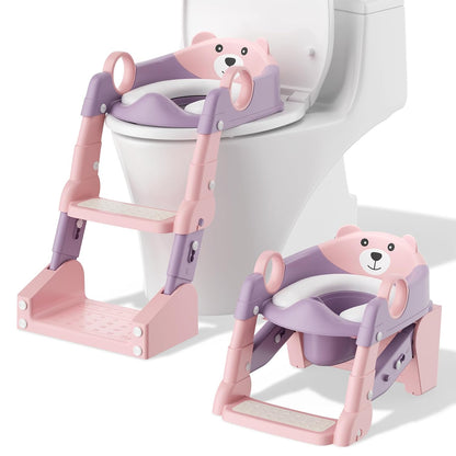 Potty Training Seat,Toddler Toilet Seat for Boys Girls,3-in-1 Potty Training Toilet and Chair with Step Stool Ladder,Anti-Slip Height Adjustable Foldable Splash Guard for Kids (Grey)