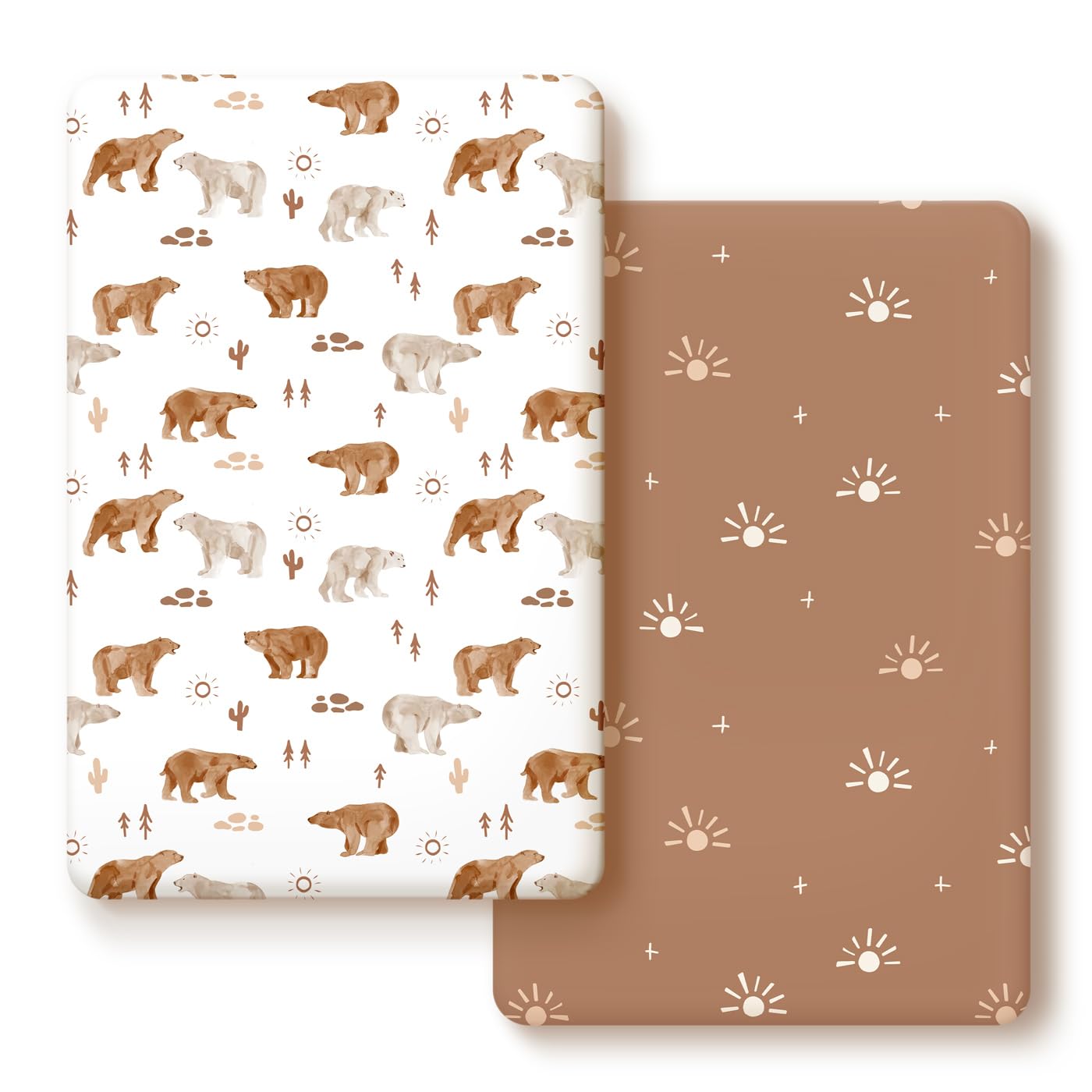 GRSSDER Stretch Ultra Soft Jersey Knit Fitted Pack n Play Playard Sheets Set 2 Pack，Fits Portable/Mini Cribs Sheets, Playards Mattress Pads, Stylish Watercolor Animals for Baby, Mint Green