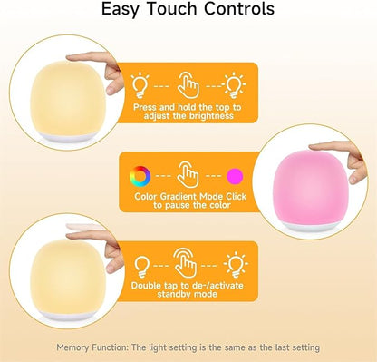 Tyute Night Light for Kids, Baby Egg Night Light with 7 Colors Changing Mode & Stepless Dimming, Soft Silicone Touch Nursery Night Lamp BPA Free, 1 Hour Timer, Rechargeable for Breastfeeding