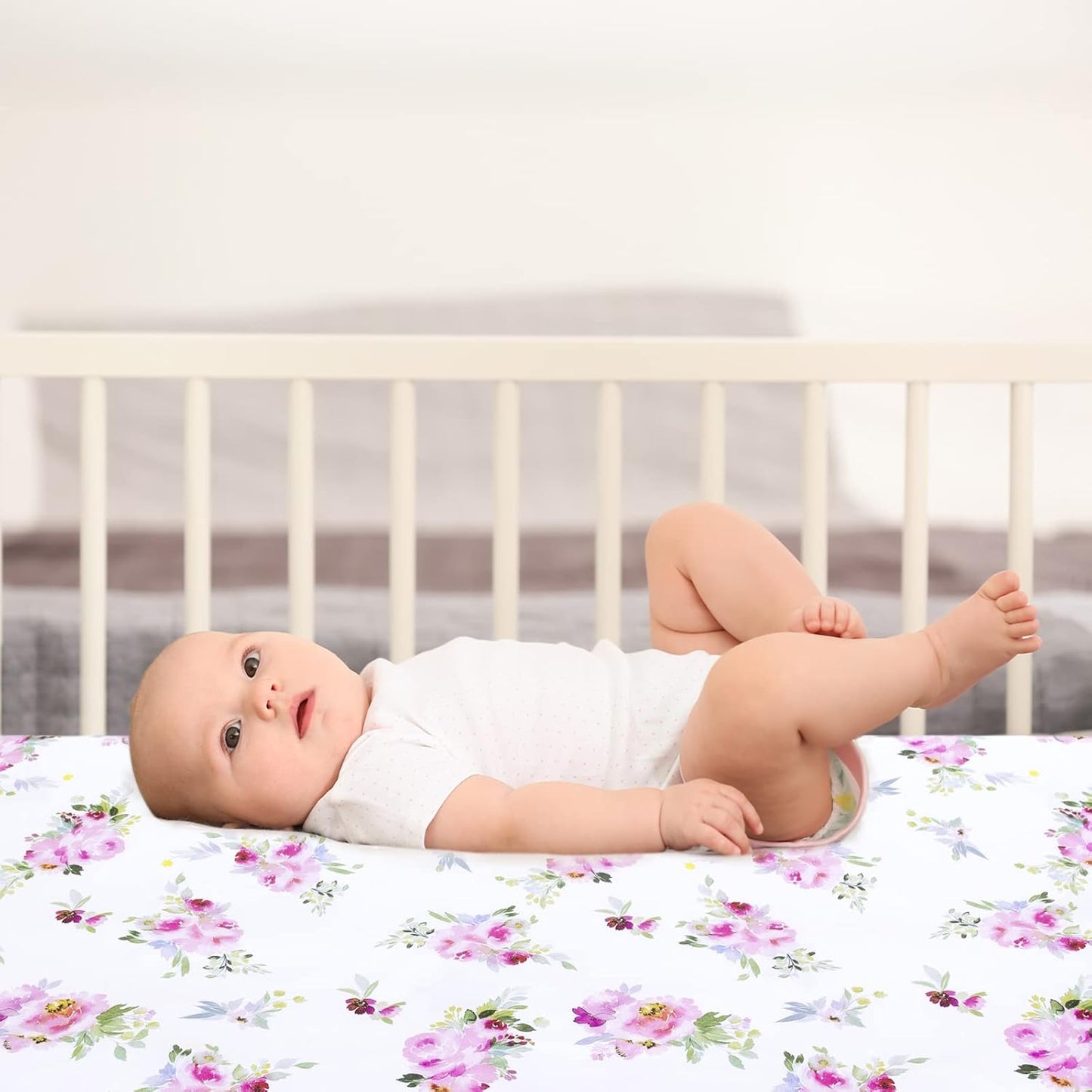Pack and Play Sheets, 2 Pack Mini Crib Sheets, Stretchy Playard Fitted Sheet, Compatible with Graco Pack n Play, Soft and Breathable Material, Planet & Flower