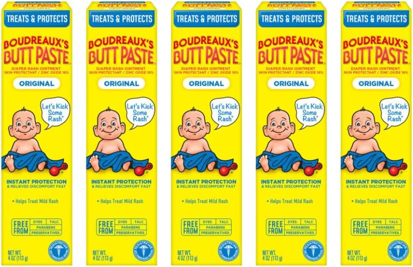 Boudreaux's Butt Paste Original Diaper Rash Cream, Diaper Cream for Baby, Fast Relief from Mild Discomfort, Pediatrician-Recommended Brand, 4 oz Tube