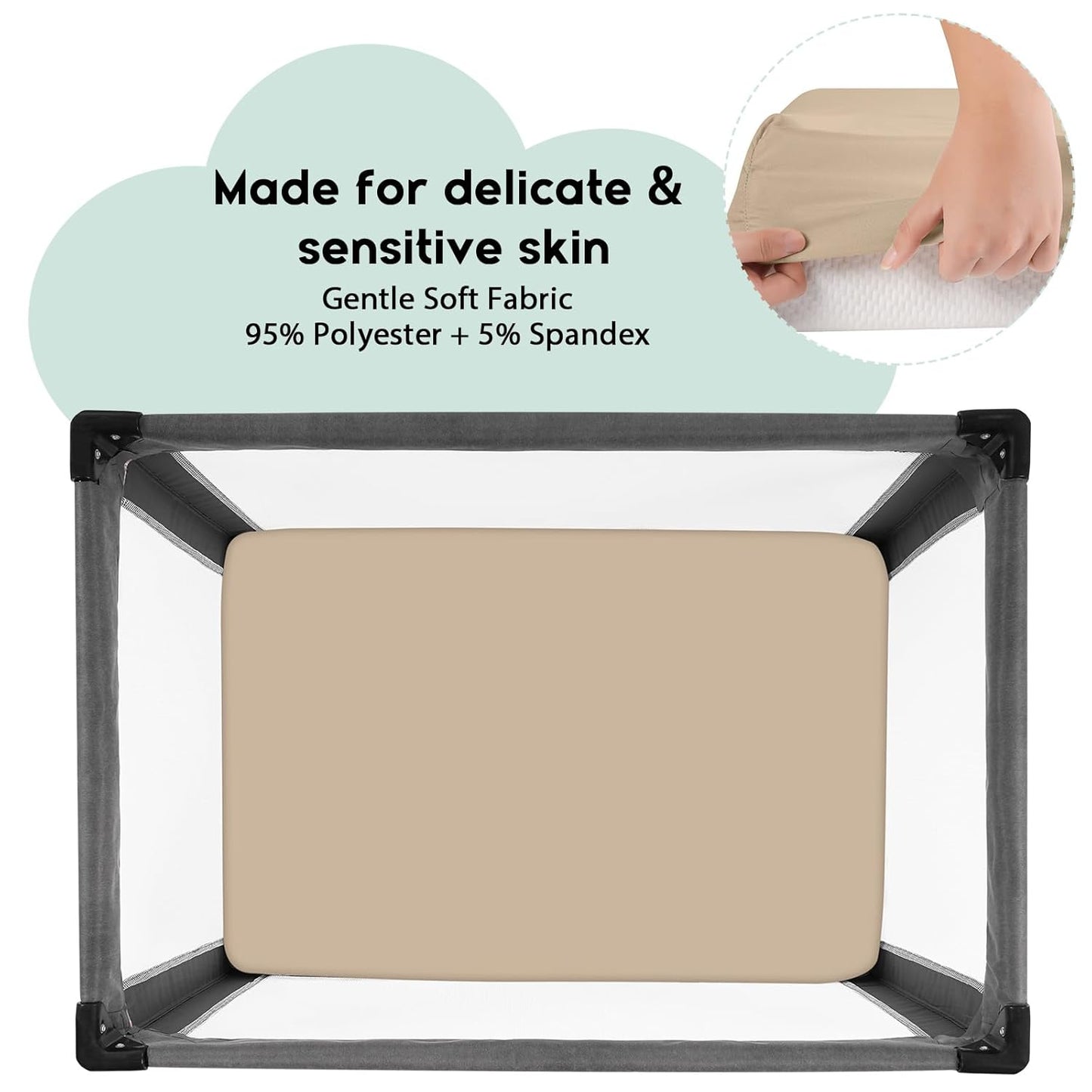 Yoofoss Pack and Play Sheets Fitted, Mini Crib Sheets 2-Pack for Pack N Play Mattress, Stretchy Playard Sheet, Soft and Breathable Green+Giraff