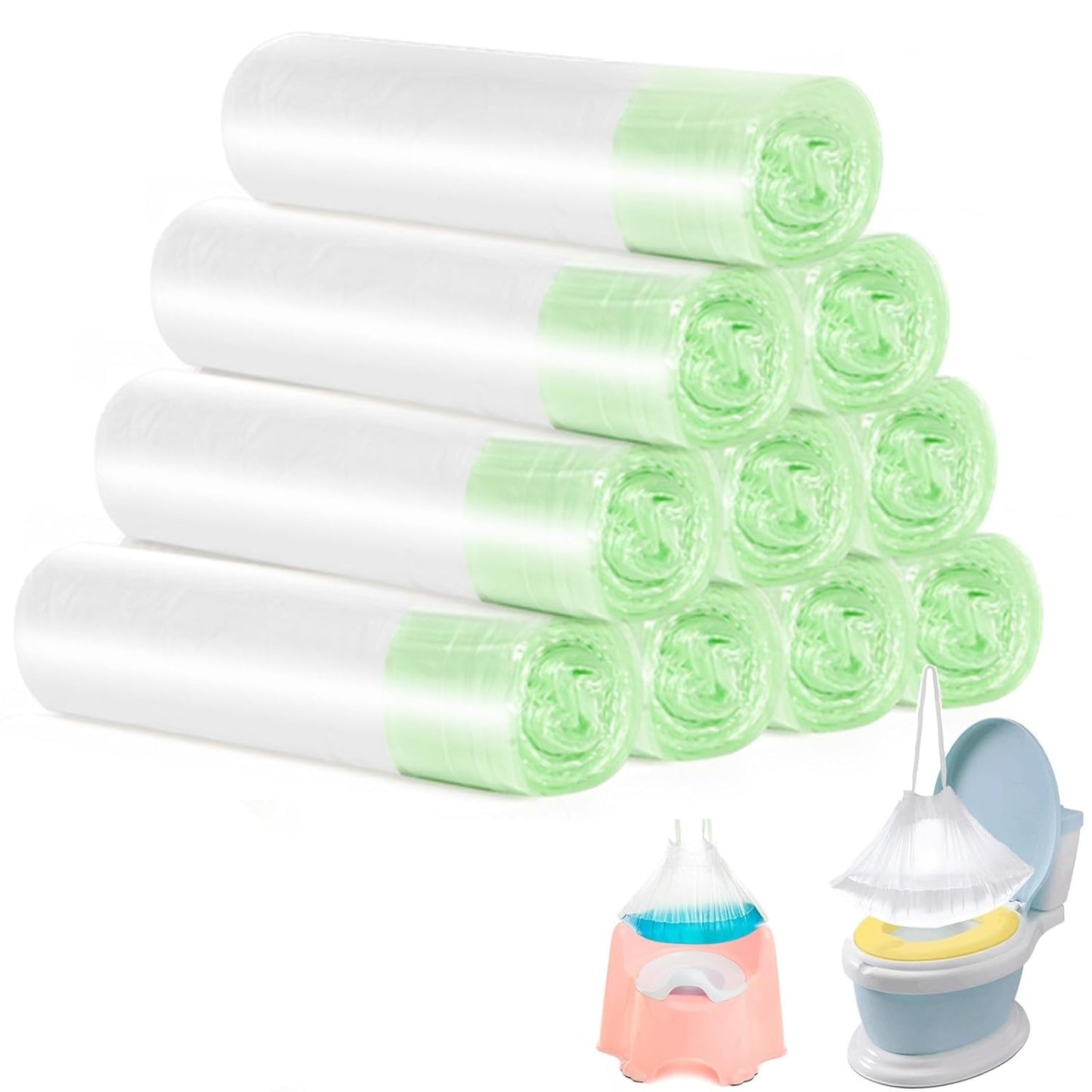 Tebery 200 Pack Portable Potty Chair Liners with Drawstring, Potty Bags Liners Disposable for Baby Toilet Potty Training Seat