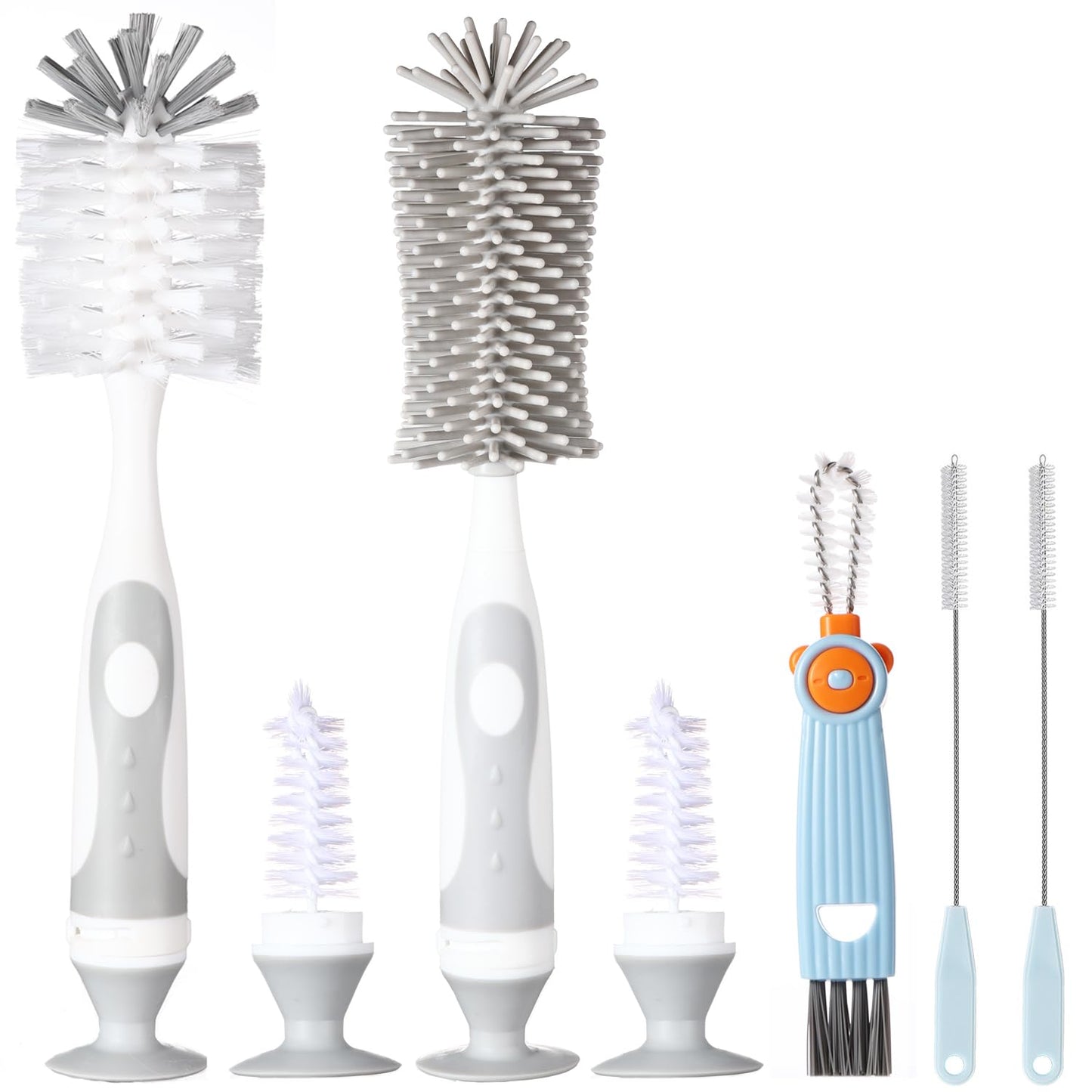 Ariseno 5-in-1 Baby Bottle Brush Set, Including Nylon and Silicone Bottle Brush, Bottle Cap, Straw and Nipple Cleaner, BPA-Free (Blue)
