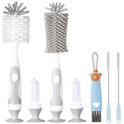 Ariseno 5-in-1 Baby Bottle Brush Set, Including Nylon and Silicone Bottle Brush, Bottle Cap, Straw and Nipple Cleaner, BPA-Free (Blue)